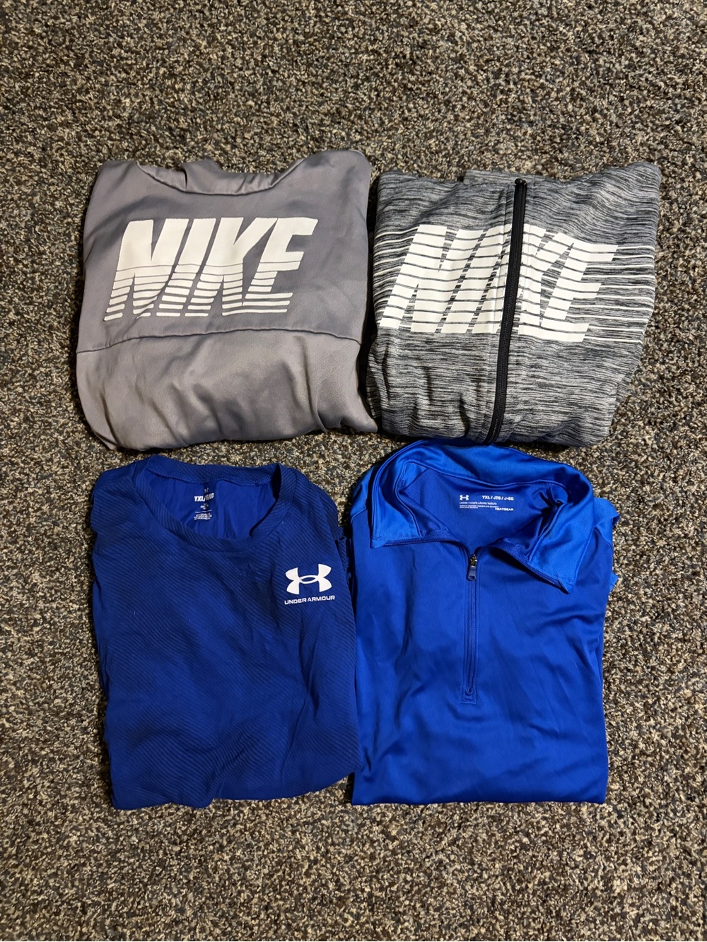 Youth Boys Nike and Under Armour Bundle - 2 Blue YL, 2 Grey YXL!